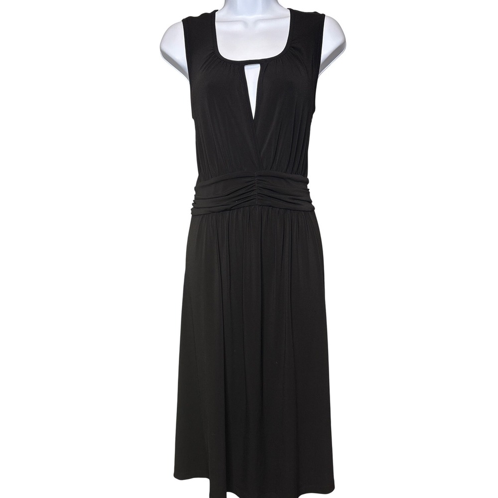 Liz Lange Black Sleeveless Ruched Waist Midi Dress Size 2 Maternity Small Basic